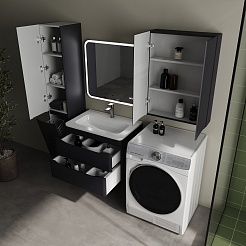 Style Line Тумба с раковиной Бергамо Мини 80 подвесная Люкс Plus антискрейтч графит матовый – фотография-9